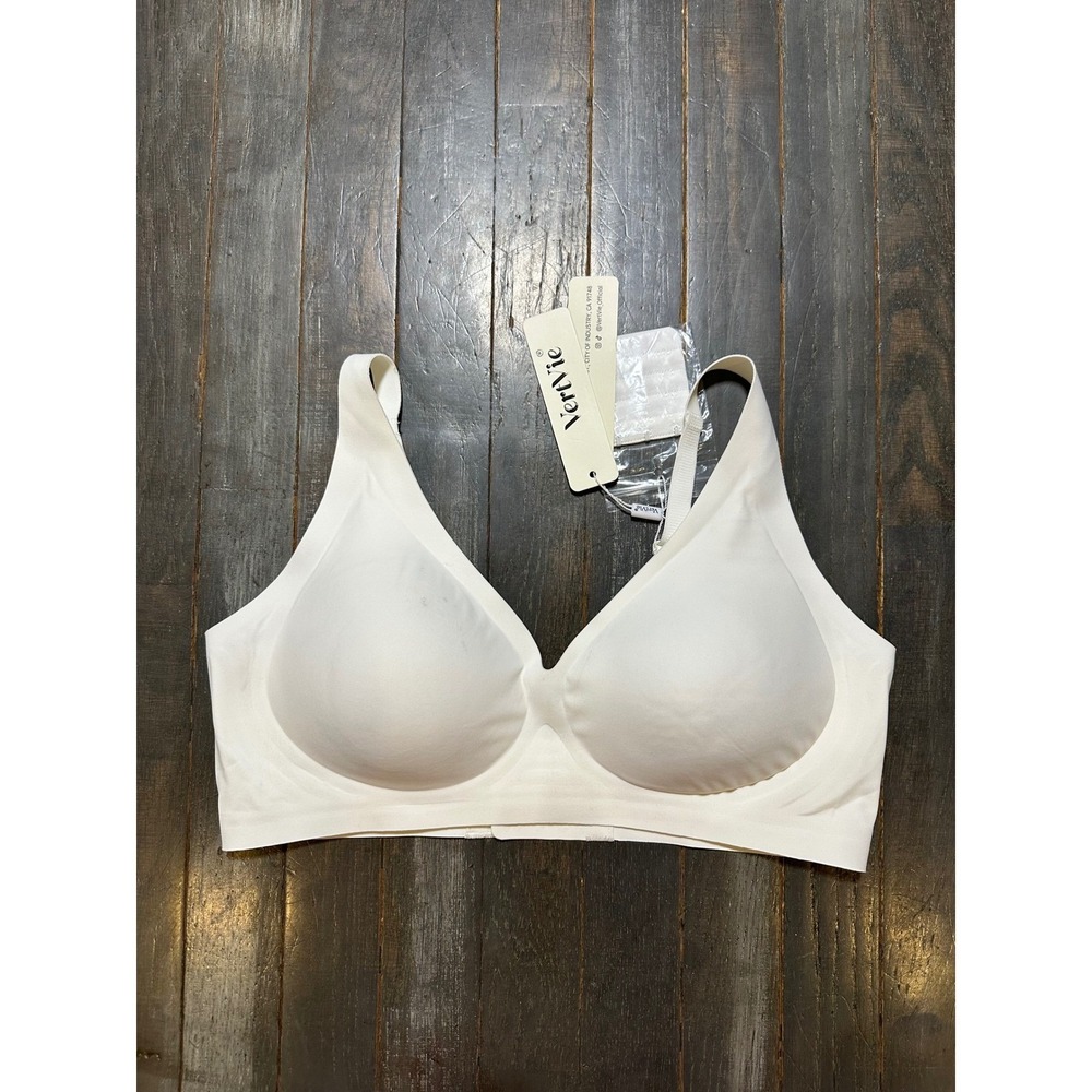 VertVie Womens Wireless Seamless Comfort Bra White V-Neck Size Large